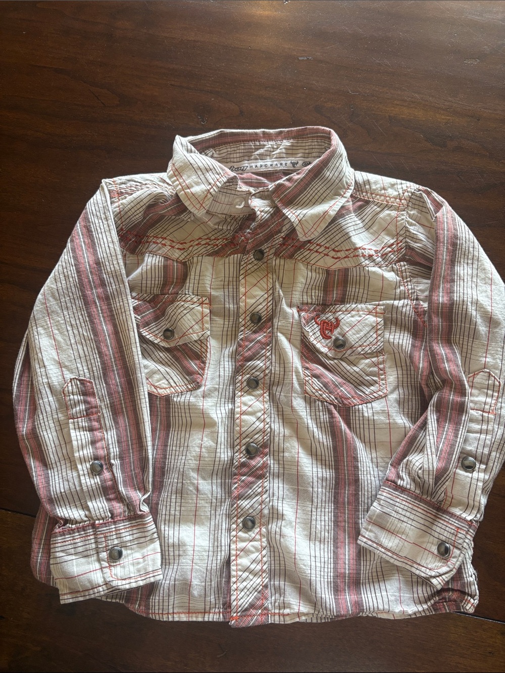 Boys Striped Red orange and Cream Long-Sleeve Button-Down Shirt